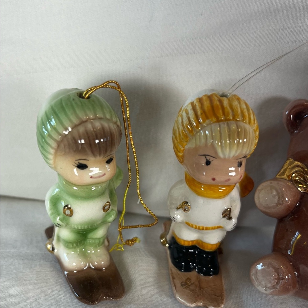 Lot Of 5 Small Vintage 1980 Porcelain Christmas Ornaments - Picture 4 of 9